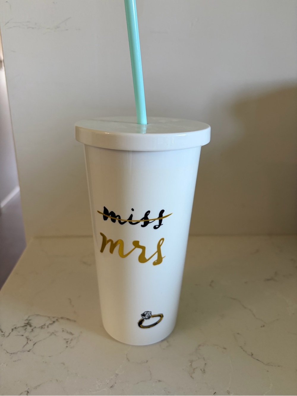 kate spade White Tumbler with Gold 'mrs' Script and Mint Straw